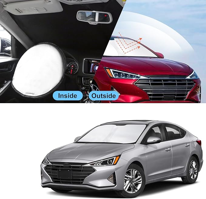 TINGLU Sun Shade for Hyundai Elantra 2017-2020 Accessories Windshield Sun Shade Window Shade UV Rays Protection Sun Visor Cover with Steering Wheel Sunshade Storage Bag