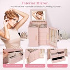Dajasan Large Jewelry Box Organizer, Jewelry Storage with 3 Drawers, Huge Jewelry Box with Mirror, Gift Idea for Women, Girls