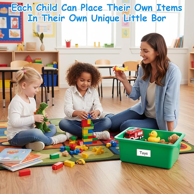 Kifmurase 6PCS Plastic Cubby Storage Bins, 12x7 Inch Stackable Toy Storage Organization, Colored Toy Storage Bins with 12 Lab