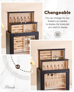 Homde Jewelry Organizer Girls Women Jewelry Box for Necklaces Rings Earrings Gift Bracelets Storage Case (Black + Gold)