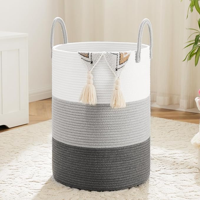 Artfeel Laundry Basket,Woven Cotton Rope Laundry Hamper,60L for Decorative Storage of Dirty Clothes,Toys and Blankets in Bath