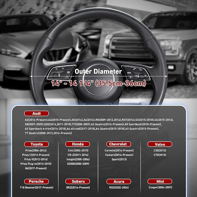 SEG Direct Black Car Steering Wheel Cover Small Size 14-14.25 inch (35.5-36 cm), for Prius Civic Model 3 Model Y Camaro, Brea