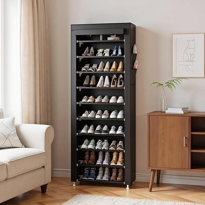UDEAR 10-Tier Free Standing Shoe Rack Sturdy Shoe Rack Organizer for Closet Entryway Stackable Shoe Shelf with Dustproof Cove