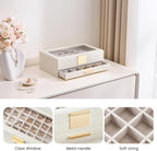 Lolalet Earring Storage Box Case with Glass Top, Large Earring Jewelry Holder Organizer Display with Drawer and Grid, Gifts f