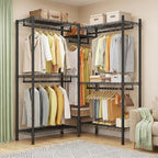 Raybee L Shaped Clothes Rack for Corner, Clothing Racks for Hanging Clothes, 900LBS Heavy Duty Clothes Rack Garment Rack 74.5