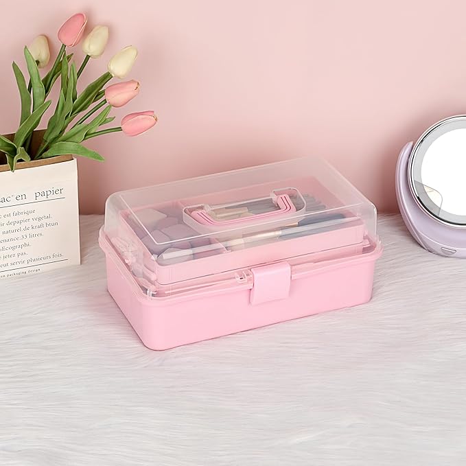 BTSKY 3-Layer Plastic Dividing Storage Box Craft Organizer and Storage with Adjustable Spacers Portable Handled Art Supply Or