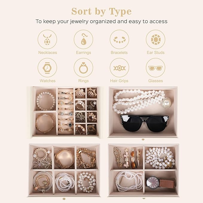 Dajasan Large Jewelry Box Organizer, Jewelry Storage Organizer with 3 Drawers, Huge Jewelry Box with Mirror for Women Girls, 
