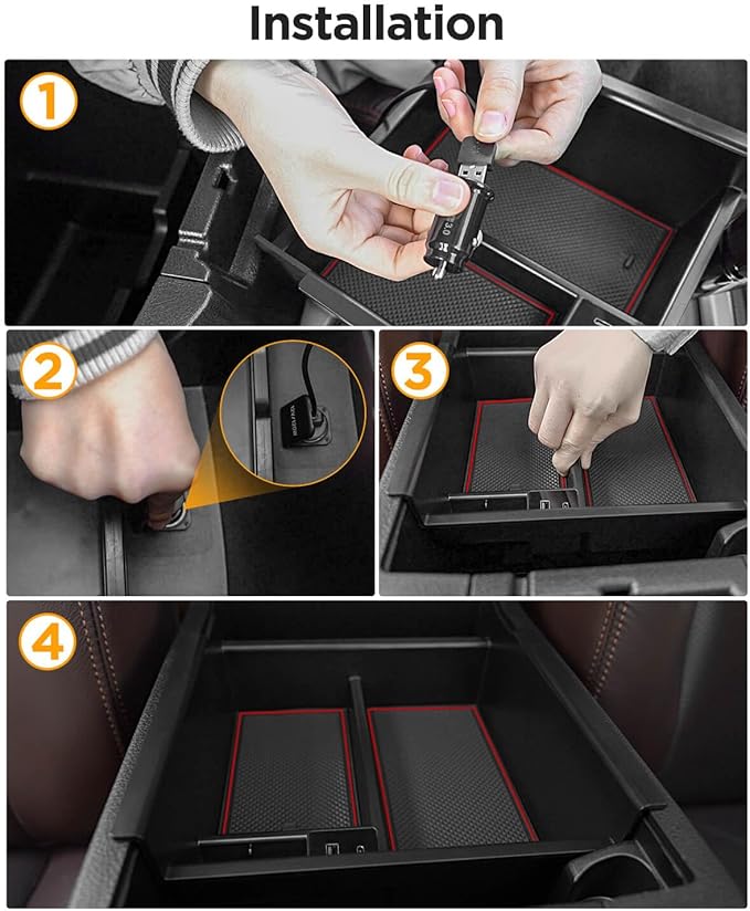 CarQiWireless Center Console Organizer Tray for Toyota 4Runner 2010-2020 2021 2022 2023 2024 5th Gen 4 Runner Accessories with USB Port Insert Armrest Box Secondary Storage Coin Change Holder Black
