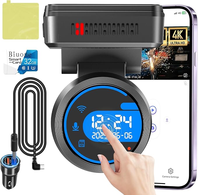 Dash Cam Front for Cars with Built-in WiFi & APP Control, 4K Dash Camera with Free 32GB Card, 1.2" IPS Touch Screen Dash Cam 