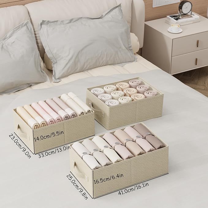 Collapsible Organizer Boxes, Fabric Storage Bins, Cube Baskets for Organizing Home, Office and Closet, Grey and Beige, 2 Pack