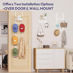 SWTYMIKI Over Door Hat Organizer - Wall Mounted Hat Rack with 6 Hooks and Metal Basket Design, Hanging Baseball Cap Organizer