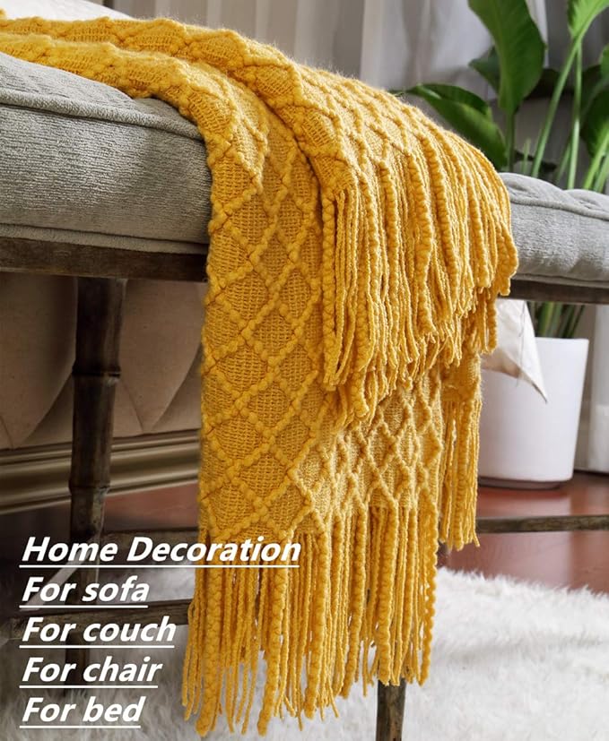 CREVENT Knitted Decorative Throw Blanket for Couch Sofa Chair Bed，Soft Warm Cozy Light Weight for Spring Summer (50''X60'' Mu