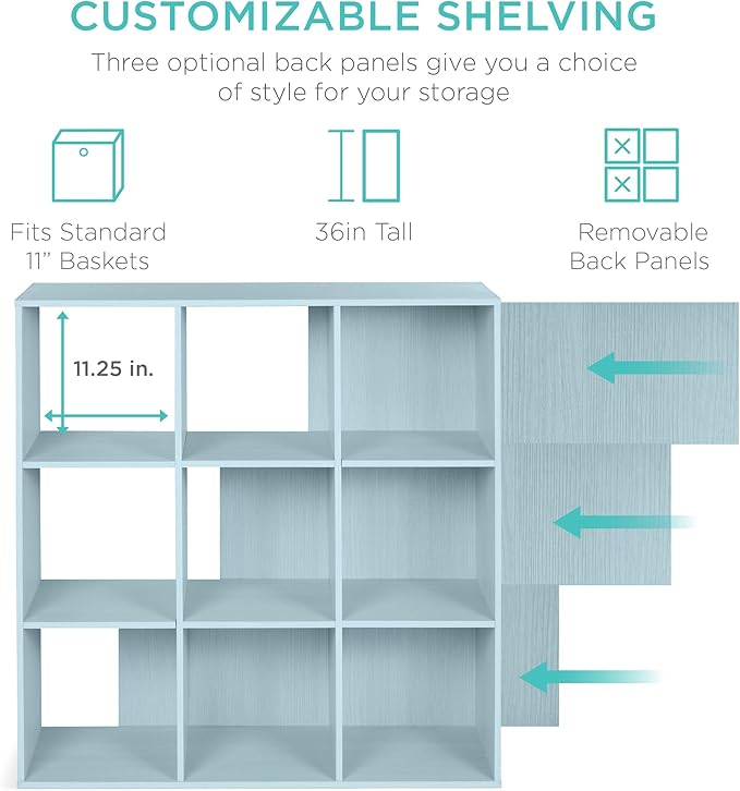 Best Choice Products Kids Bookcase 9-Cube Storage Organizer, 11in Shelf Opening, Bookshelf, Toy Storage, Customizable w/ 3 Re