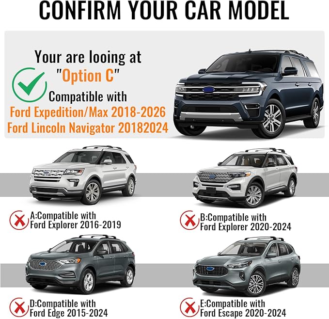 300lbs Roof Rack Cross Bars Compatible with Ford Expedition/Max 2018-2026 & Lincoln Navigator 2018-2024,Rooftop Cargo Carrier Luggage Kayak Bike Snowboard(not for 2025 Lincoln Navigator)