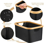 Hushee 4 Pcs Collapsible Storage Basket with Bamboo Handles 15"x10.3"x7.9" Foldable Fabric Storage Bins for Organizing Shelve