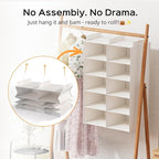 ALLTIDYUP White 5-Tier Hanging Closet Storage Organizer - Space-Saving Dual-Row Foldable Shelves with 3 Hooks, Wardrobe Organ