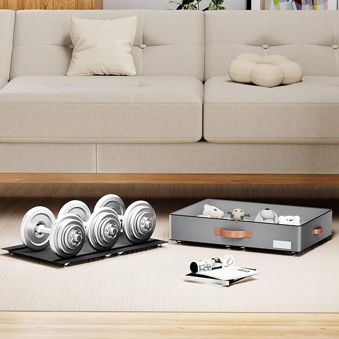 Under bed Storage With Wheels,Low profile 5.5 inches Height Storage Bins,Rolling Under bed Shoe Storage Containers,Under bed 