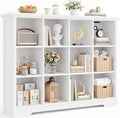 Aheaplus Wooden 12-Cube Storage Organizer with Charging Ports, Modern Cube Bookcase with Base, 4-Tier Floor Standing Open Cub