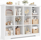 Aheaplus Wooden 12-Cube Storage Organizer with Charging Ports, Modern Cube Bookcase with Base, 4-Tier Floor Standing Open Cub