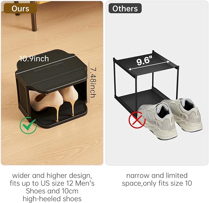 Vertical Shoe Rack, 9-Tier Plastic Stackable Storage Shelf for Small Closets and Narrow Spaces, Compact Free Standing Shoe Ra