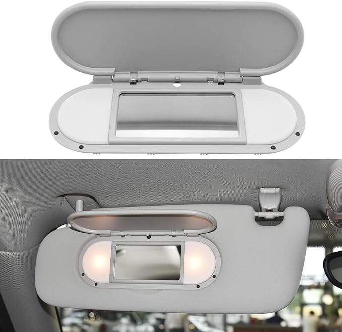 Sun Visor Vanity Mirror Cover Compatible with Mini Cooper & Cooper S Clubman Hatchback Countryman F55 F56 F60 2015-2022(3nd Gen),1PC Sun Visor Vanity Mirror Replacement for Left/Right Side,Gray