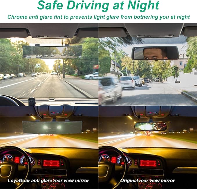 Rear View Mirror for Car,11.8" Convex Panoramic Wide Angel View Mirrors Extender,Chrome Tint Anti Glare,Universal Clip on Interior Rearview Mirror for Truck Car and SUV (Chrome)