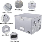 ENGPOW File Box with Lock, Fireproof Document Box with Pockets, Collapsible File Organizer Filing Storage Cabinet with Handle