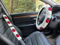 Crochet Ladybug Steering Wheel Cover Universal 14-15 inch (A,Wheel Cover+2 Belt Cover)