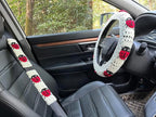 Crochet Ladybug Steering Wheel Cover Universal 14-15 inch (A,Wheel Cover+2 Belt Cover)
