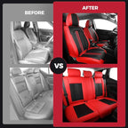 FREESOO Car Seat Covers Full Set, Black Red Waterproof Car Seat Cover, Leather Seat Covers for Trucks, Luxury Car Seat Covers