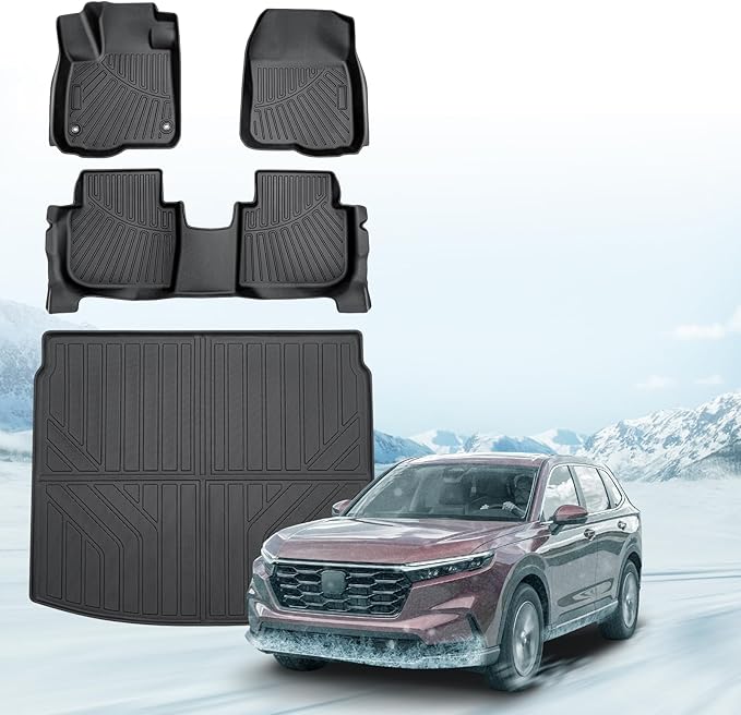 Sunsdrew Floor Mats Cargo Liner for 2023-2025 2026 Honda CR-V (Include Hybrid), All Weather Floor Liners & Rear Trunk Mat for CRV Accessories TPE Rubber Raised Edge (Trunk Deck in Upper Position)