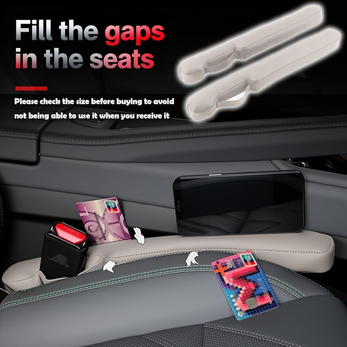 Aokdom 2026 2PCS Upgraded Car Seat Gap Filler with Fixing Ring,Elastic Car Gap Filler to Avoid Dropping Cell Phones/Keys,Essential Cars Gaps Seat Fillers Cars Accessories (Light Beige)