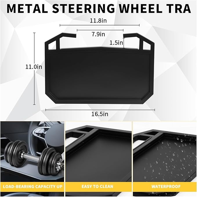Steering Wheel Tray,Black Car Table Tray for Eating,Steering Wheel Desk for Laptop Food and Car Accessories,Fits Most Vehicles Steering Wheels