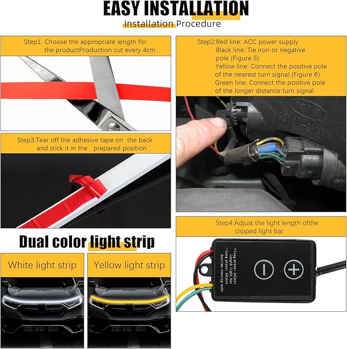 94.5 Inch Led Hood Light Strip, White Dynamic Car LED Hood Strip Lights with Fuse Protection, Turn Signal Lamp, Universal Exterior Daytime Running Light Strip for Cars, SUVs, Trucks