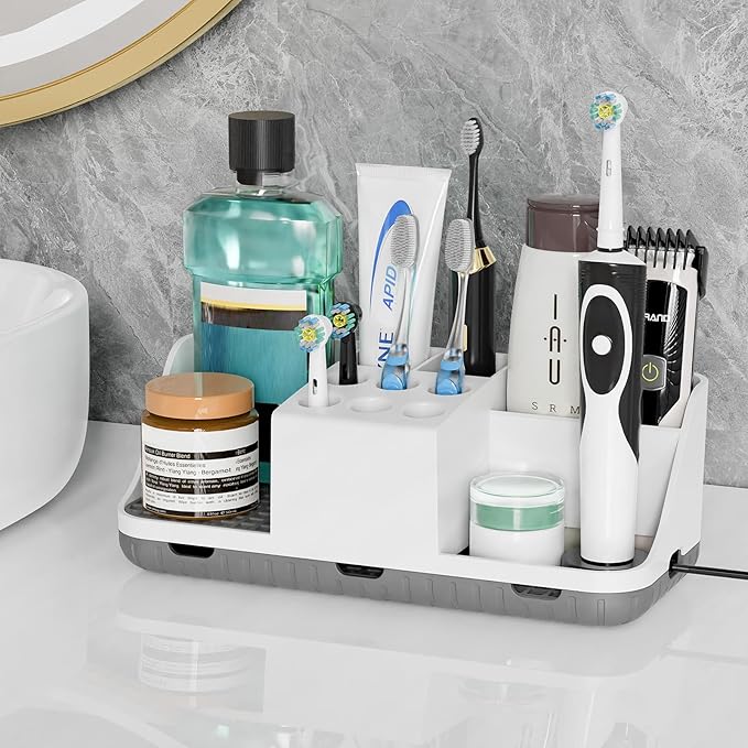 Boperzi Electric Toothbrush Holders with Cord Slots: Detachable Toothbrush and Toothpaste Holders, Large Tooth Brush Storage 