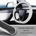 Steering Wheel Cover for Tesla Model 3 2024-Present Highland/Tesla Model Y Juniper 2025-Present, Leather Steering Wheel Cover for Tesla Model 3 Highland/Y Juniper Accessories, White
