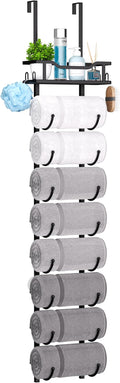 SWTYMIKI Over The Door Towel Rack - 9 Tier Towel Racks for Bathroom Wall Mounted, Towel Holder with Shelf, Hanging Rolled Tow