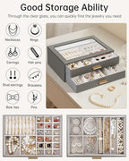 AKOZLIN Jewelry Box with Clear Lid Functional Leather Jewelry Storage Organizer Case 2 Drawers for Women Girls Necklace Ring 