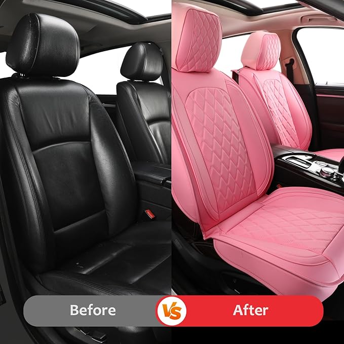 MIROZO Front Seat Covers Pink,2PCS Car Seat Covers Faux Leather Automotive Seat Cover Car Seat Protector Vehicle Seat Cover f