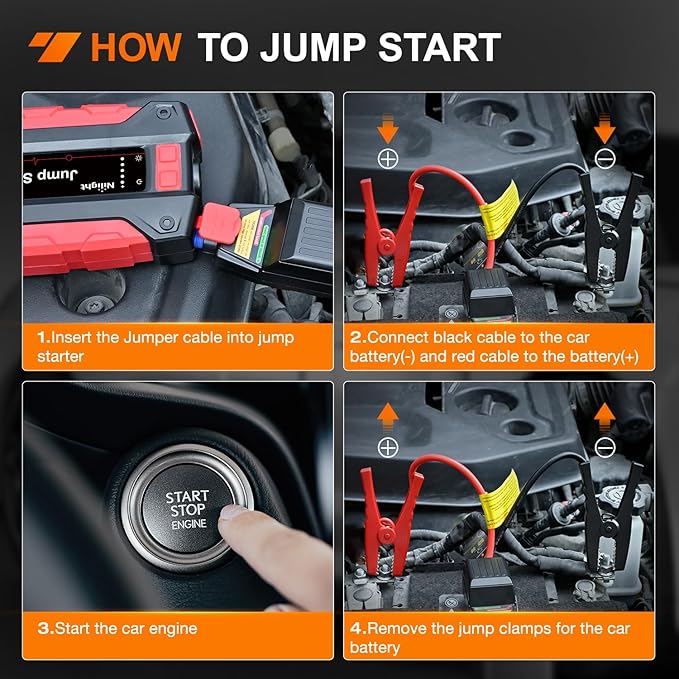 Nilight 1000A Car Battery Jump Starter for Up to 6.0L Gas & 4.0L Diesel Engines 12V Portable Jump Start Booster Pack Jump Box with Jumper Cables DC Output and LED Light