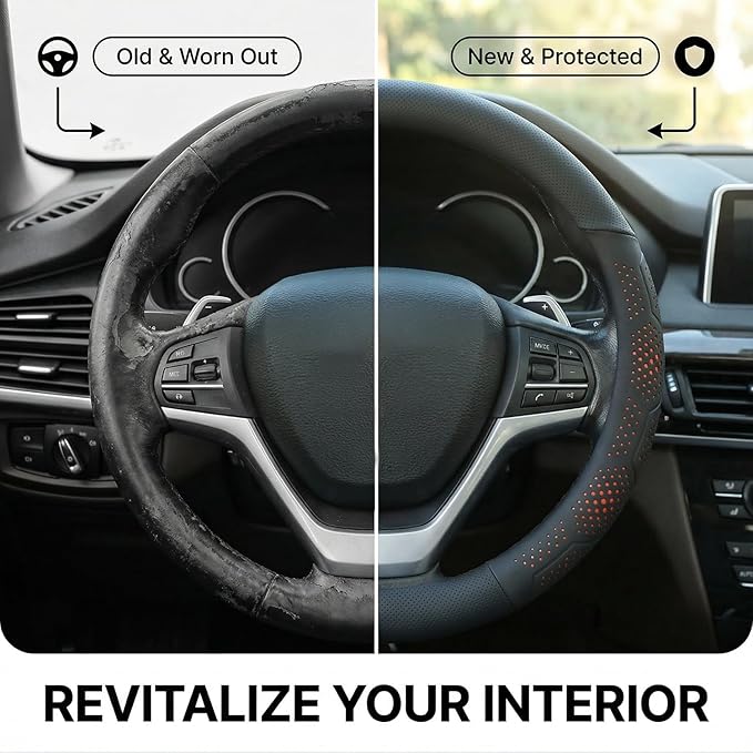 Leather Steering Wheel Cover for Chevy Silverado 1500 2500 3500, for GMC Sierra 1500 2500 3500, for Toyota RAV4 Corolla Camry