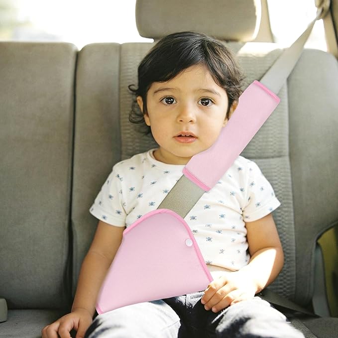 Kids Seat Belt Cover Pads, Universal Seat Belt Adjuster for Kids, HNHUAMING Kid's Shoulder & Belly Protective Padding for Travel, Soft Breathable Car Seat Straps Pads for Children, Pink