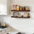 Floating Wall Shelves 24x6.8x1.7 Inch – Solid Wood Rustic Shelves in Walnut Finish – Wall Mounted Display Shelf for Bathroom,