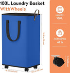 SpaceTrove Laundry Basket with Wheels, Collapsible Laundry Baskets, Laundry Hamper with Handles Detachable Wheels, Rolling La