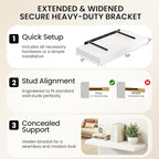 36Inch White Floating Shelves for Wall, 12 Inch Deep Shelves for Bedroom, Kitchen, Bathroom Wall Mounted, Rustic Wood Floatin