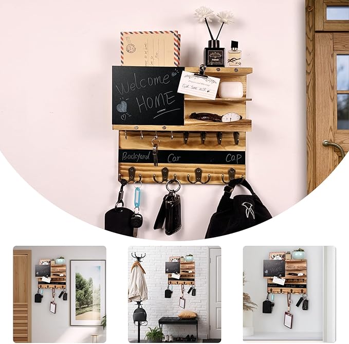 Key Holder for Wall Mounted Keys and Mail Holder Decorative Farmhouse Organizer Wall Hanger with Hooks Small Key Shelf for Ho
