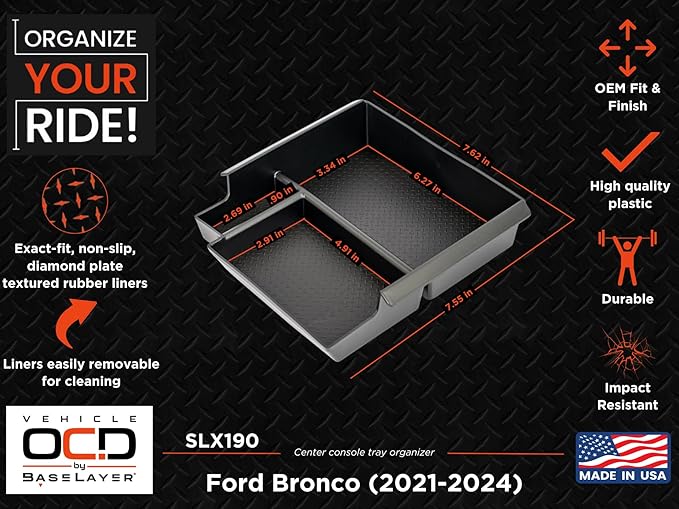 Vehicle OCD – Center Console Organizer Tray for Ford Bronco (2021-2024) – Made in USA - SLX190