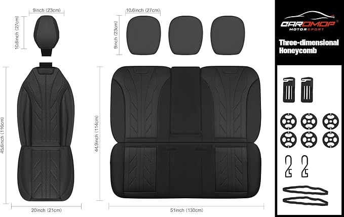 CAROMOP Luxury Faux Leather&Fabric Car Seat Covers Full Set with Breathable 3D Foam Back Support,Universal Comfortable Seat C