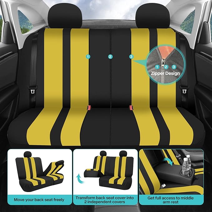 FH Group Car Seat Cover Rear Set Striking Striped Car Seat Covers with Rear Split Bench, Universal Fit Interior Accessories f