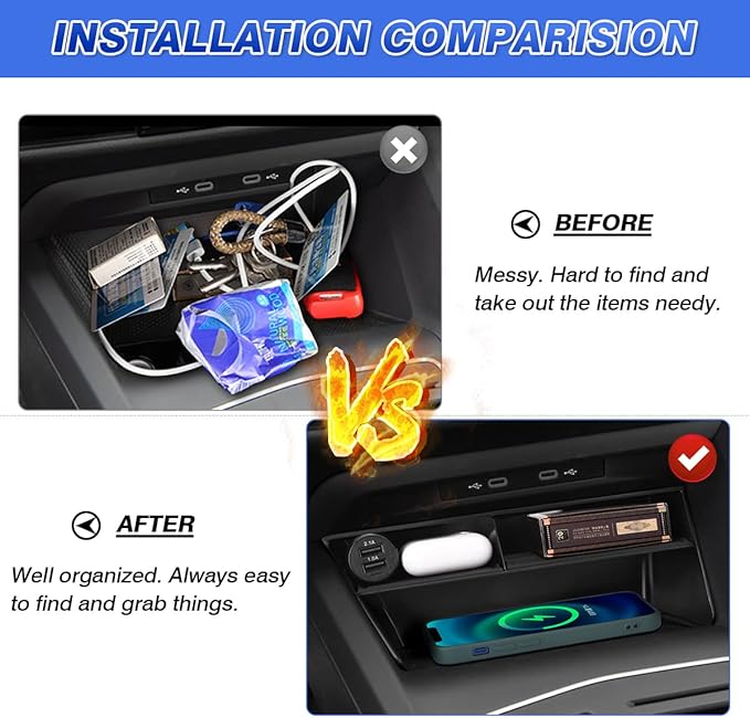 Karltys Center Console Organizer, Storage Box with Non-Slip Silicone Mat, Center Console Tray Insert Secondary for VW Volkswagen Golf GTI R MK8 2022-2025 2026 Accessories